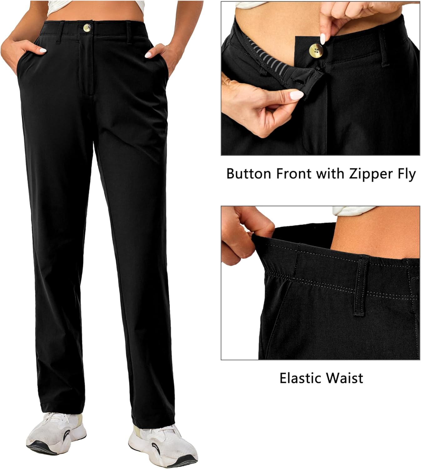 Little Donkey Andy Women's Golf Pants Stretch Quick Dry Travel Pants with Pockets Black X-Large - Image 6