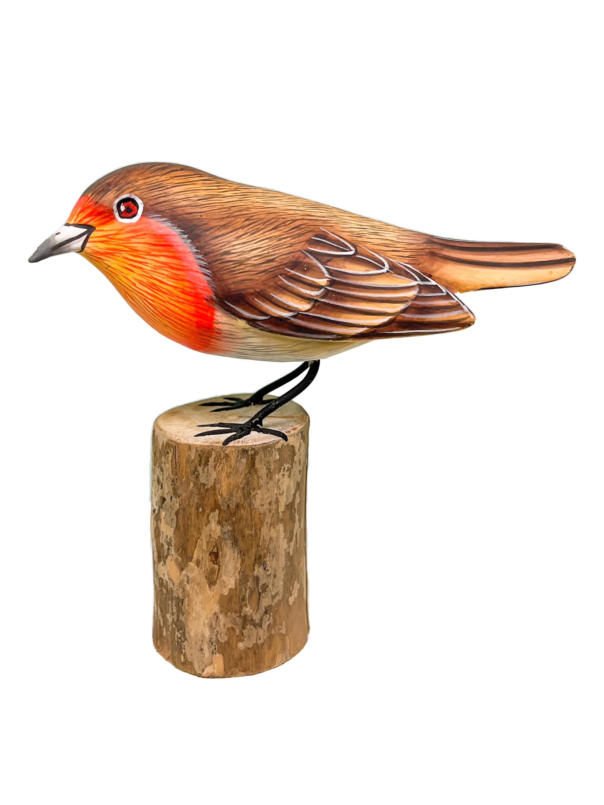 My Family House Hand Carved Wooden Bird Collection, Fair Trade, Natural Wood, Hand-Painted Decorative Sculptures with Natural Wood Base, Indoor Home Decor (Robin)