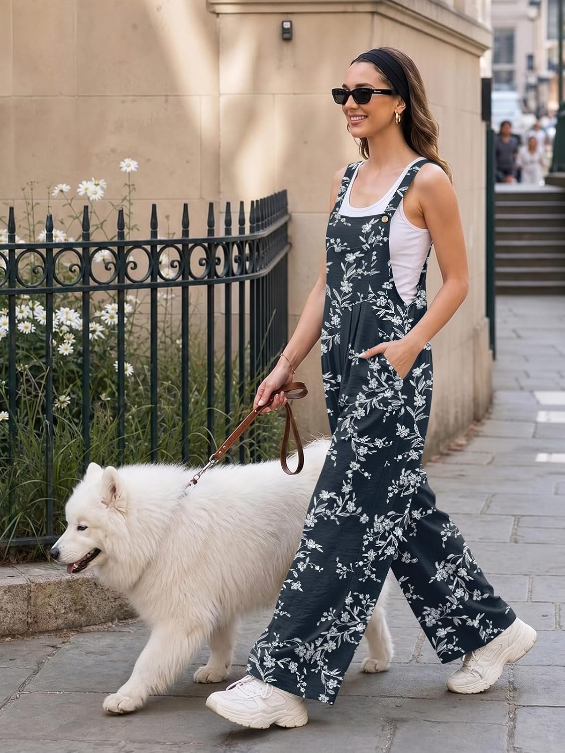 Anyally Womens Casual Jumpsuits Loose Wide Leg Overalls Summer Sleeveless Adjustable Strap Rompers with Pockets