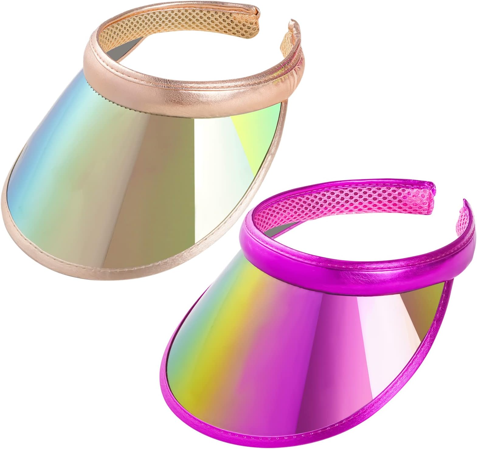 2 Pack Sun Visor Hats Women UV Sports Iridescent Multi Color Tennis Golf UPF Cap Headwear for Men Women Outdoor Summer Travel