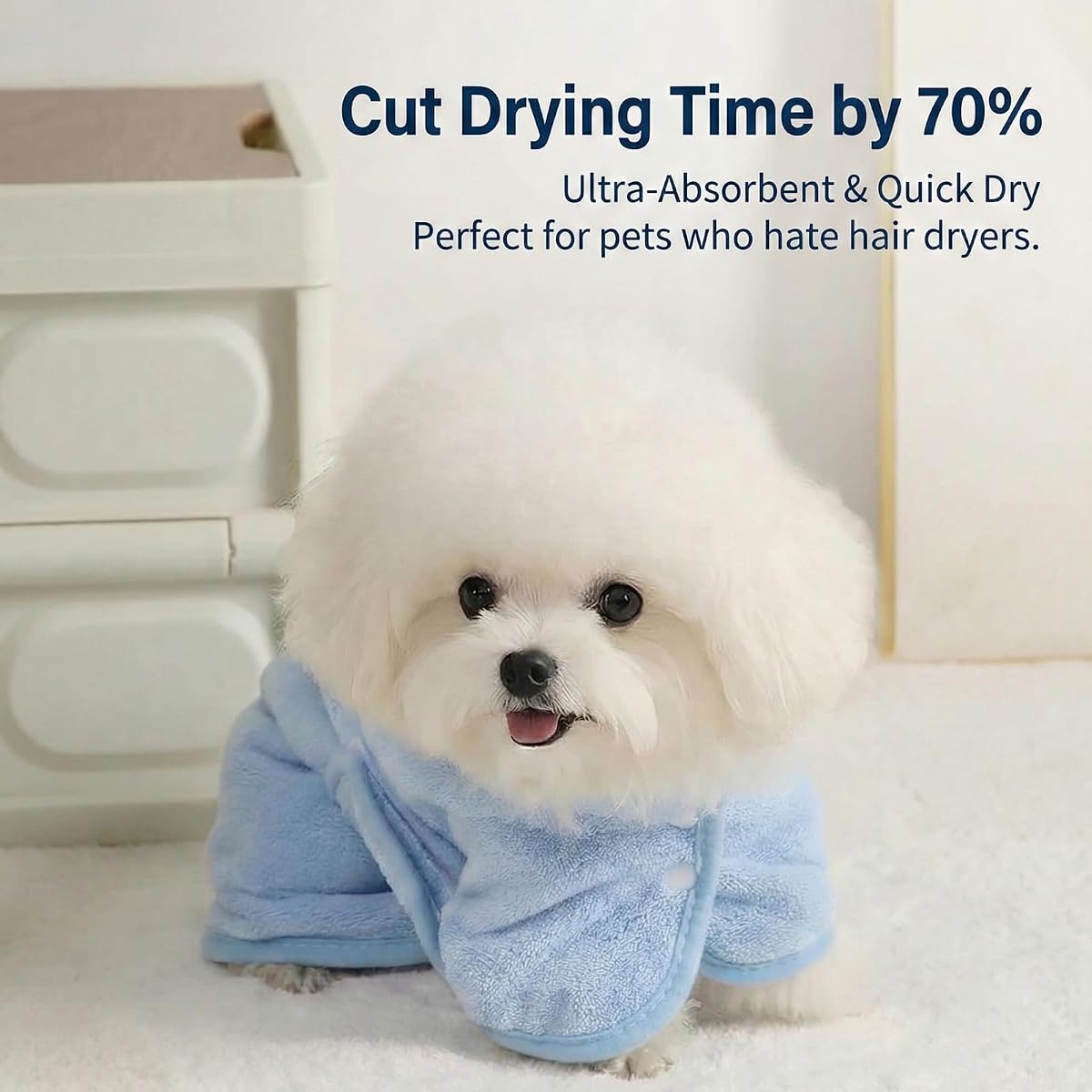 Albornoz para perros Toalla súper absorbente para perros pequeños, gatos, bata de secado rápido para perros con capucha, toalla de baño para cachorros y gatos, suministros para el cuidado de mascotas después de la ducha (azul, XS)