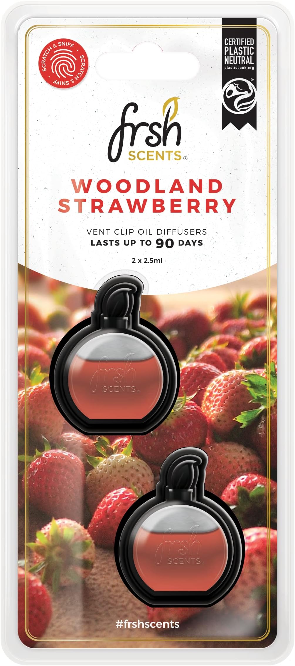 FR9200 Woodland Strawberry x2 Mini Vent Clip Deluxe Diffuser Air Freshener - Lifespan of Upto 90 Days - Ideal for Any Sized Car Vent