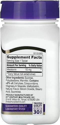 Miniatura 2 de 21st Century Melatonina extra fuerte, disolución rápida, cereza, 10 mg, 360 tabletas