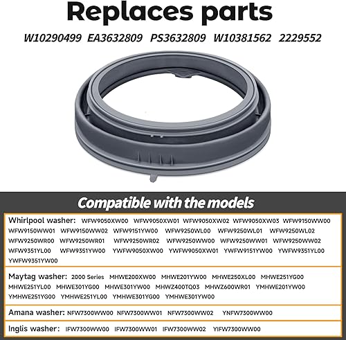 Miniatura 2 de W10290499 Fuelle de sello de puerta de lavadora para Whirlpool - WFW9150WW01 WFW9150WW00 WPW10381562 Maytag Serie 2000 MHWE200XW00 Lavadora Amana