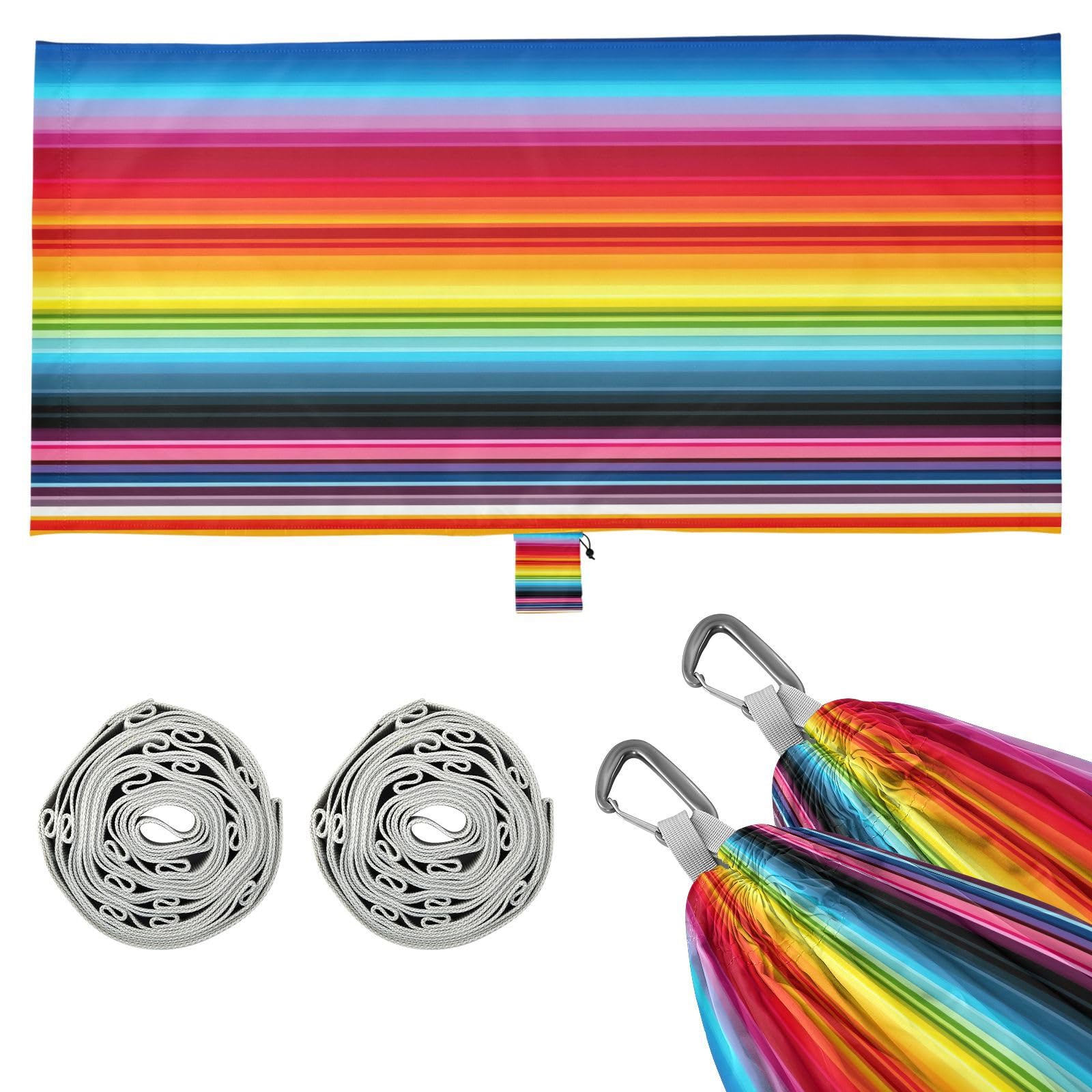 ATTX Colorful Mexico Stripe Camping Hammock - Lightweight & Portable Hammocks, Heavy Duty 330lbs Capacity for Indoor, Hiking, Backpacking, Travel, Backyard, Beach#440