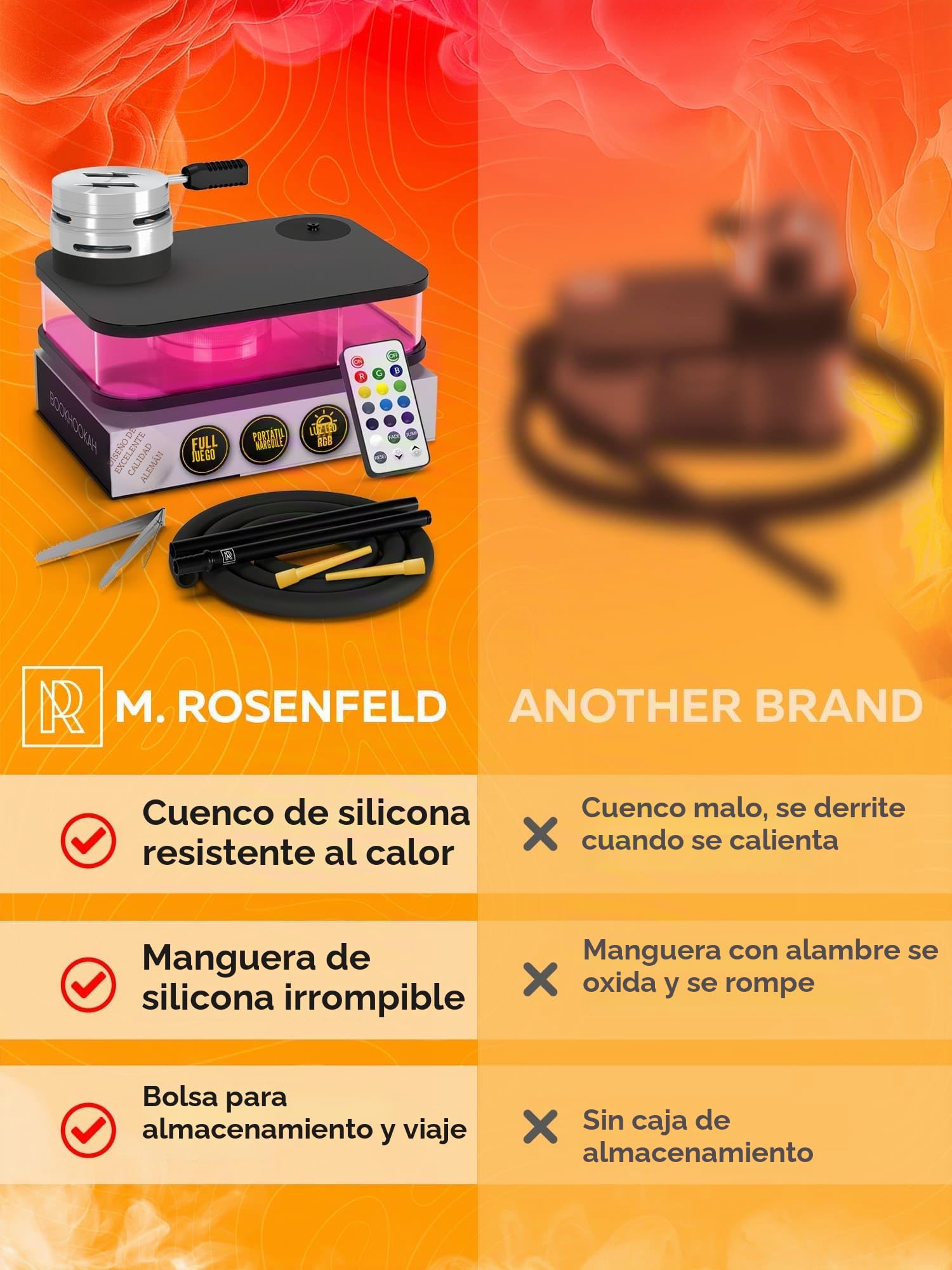 M. ROSENFELD Juego completo de cachimba, con bolsa y accesorios, juego de cabeza de shisha con caja de humo HMD, mangueras, boquilla y pinzas, cachimba portátil
