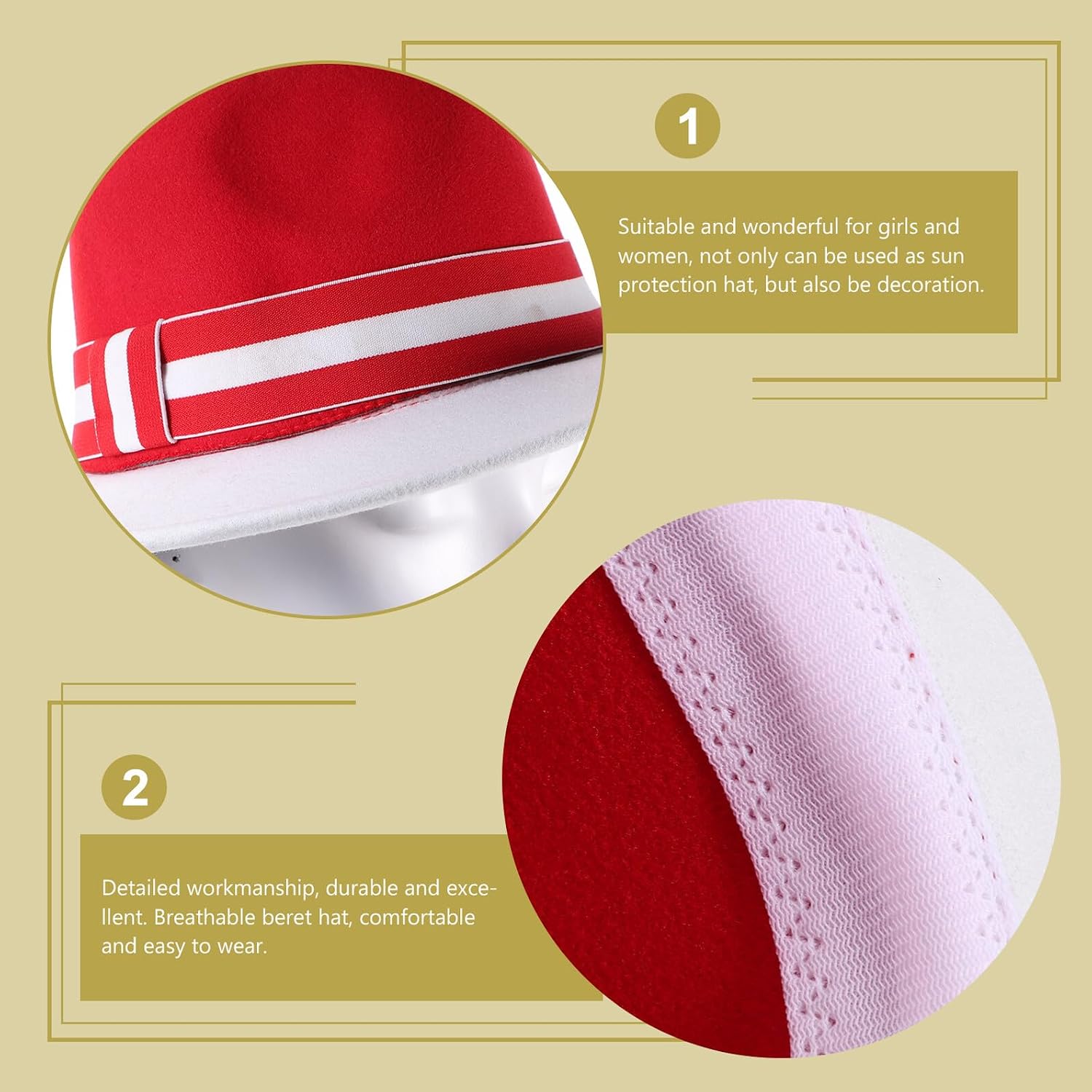 OSALADI Women’s Wide Brim Jazz Fedora Hat Red and White Color Block Christmas Party Hat 56-58cm British Style