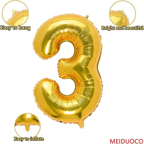 Miniatura 9 de Globos dorados del número 2 de 32 pulgadas, globos de aluminio digitales para decoración de fiesta de cumpleaños (globo dorado del número 2)