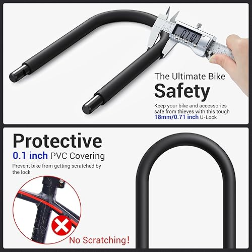Miniatura 3 de Sportneer Candado en U para bicicleta  Cerradura de bicicleta resistente de 0.709 in con cable de seguridad de 6 pies  Cerraduras en U para