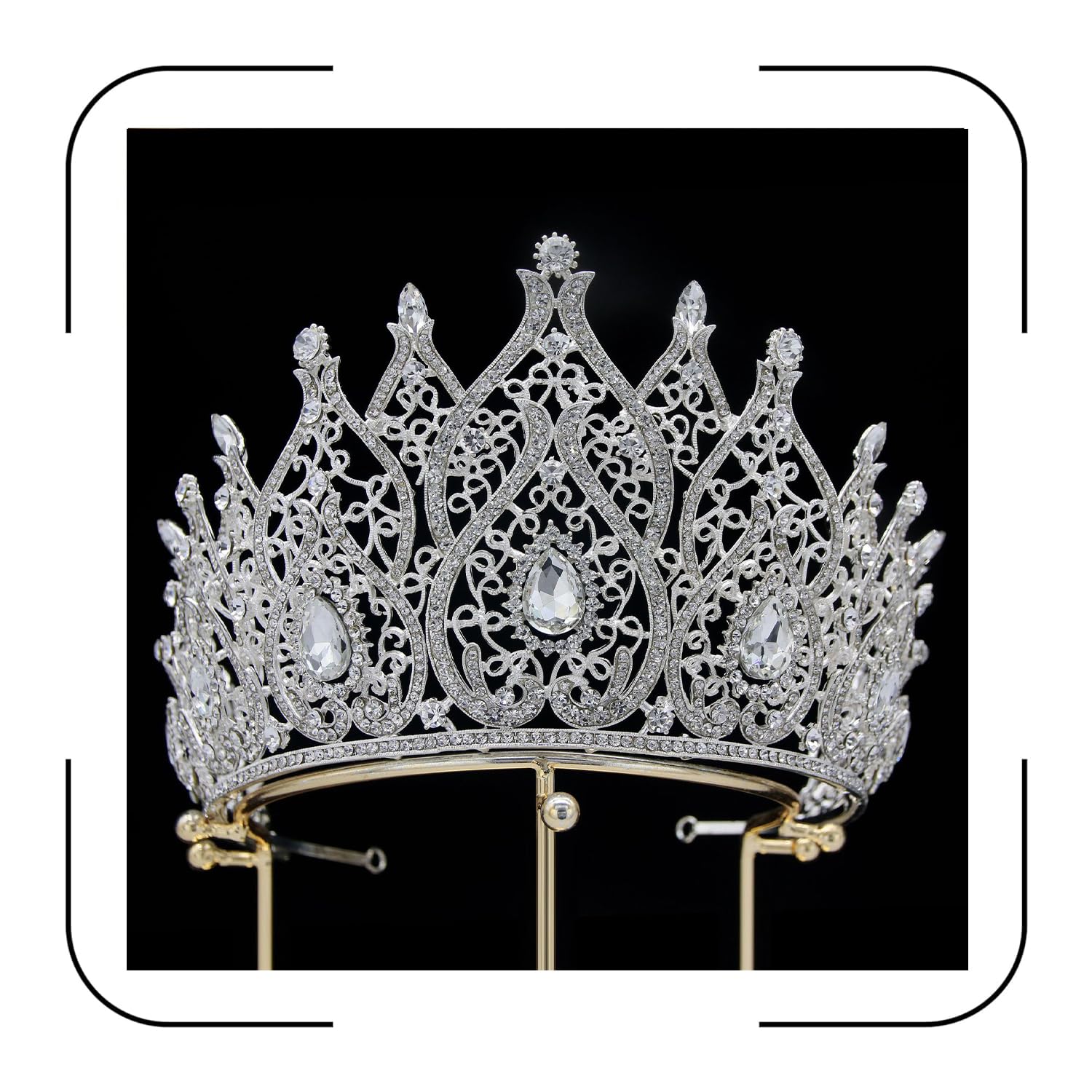 Crystal Queen Crown for Women Tall Wedding Crown for Bride Birthday Prom Princess Quince Tiara for Girls Pageant Crown Large Bridal Headpiece-image-7