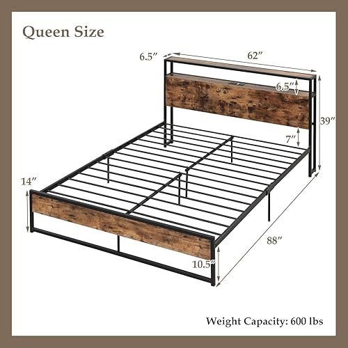 Miniatura 20 de Giantex Base de cama tamaño Queen con 4 cajones, base de cama de plataforma metálica industrial con estribo, agujeros reservados para cabecera, base