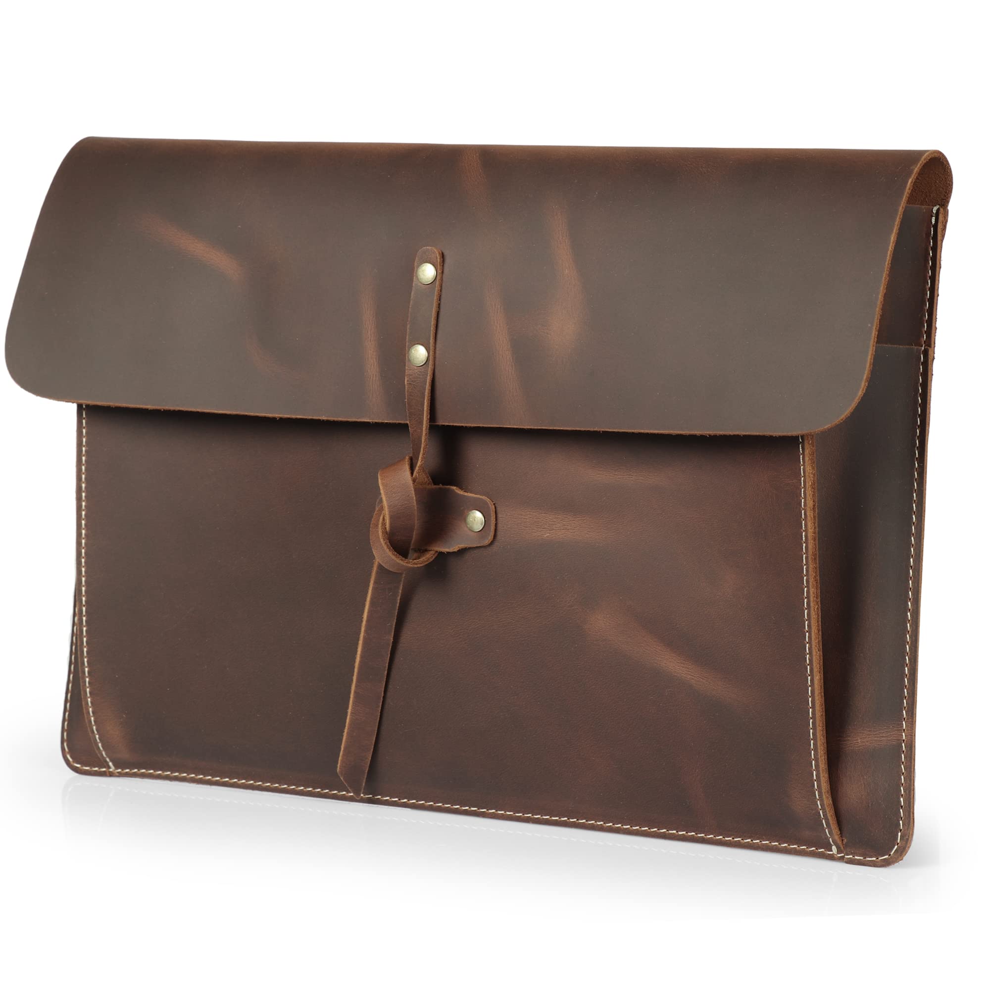 Londo Funda de Cuero Genuino para MacBook Pro y MacBook Air, con Bolsillo Frontal y Cierre Flap – 16" - 15" - 15,5" (M4, M3, M2, M1, Pro & Max) Modelos 2020-2024