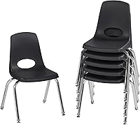 Vista 64 de Factory Direct Partners 10367-BL Silla escolar apilable de 16 pulgadas, asiento apilable para estudiantes con patas de acero cromado y rodamientos