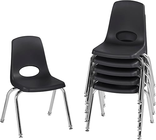 FDP - Silla escolar apilable de 14 pulgadas, asiento apilable para estudiantes con patas de acero cromado y deslizadores giratorios de nailon, para