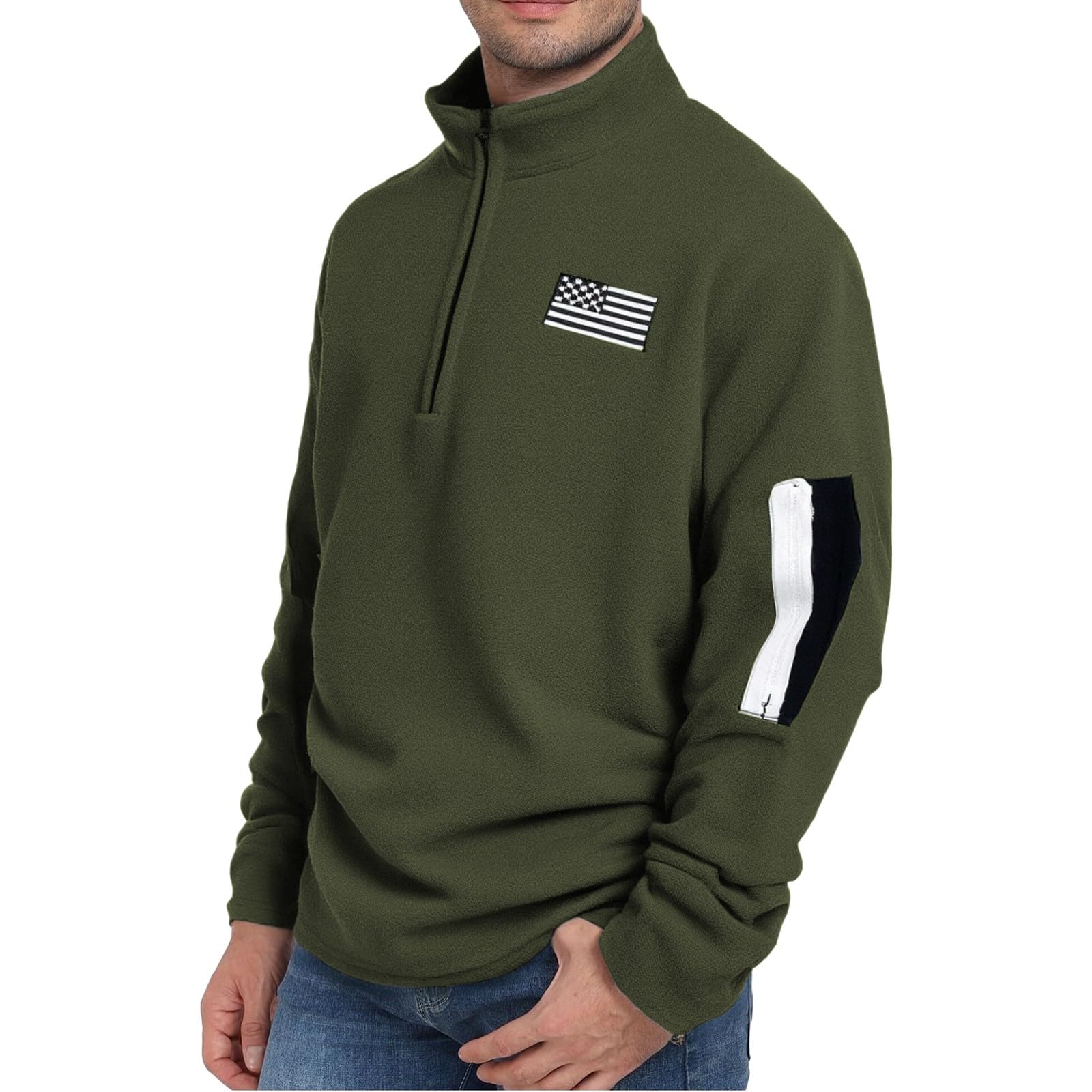 Sudaderas con Capucha Corta Sudadera Estampado De La Bandera UU. para Hombre, Estilo Patriótico Americano, Manga Larga Cremallera 1/4 Y Bolsillo En El Hombro. Abierta Hombre Mangas