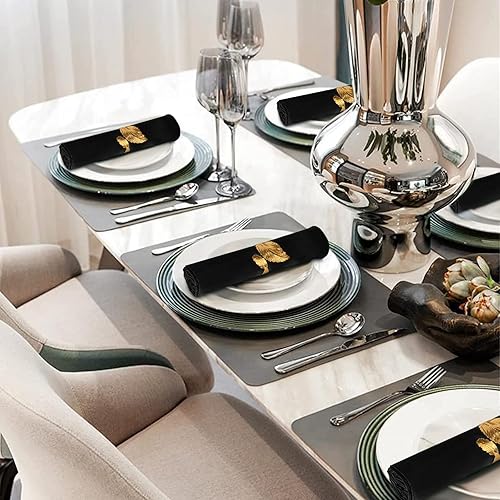 Miniatura 3 de VIJIV Juego de 12 servilletas de tela y servilletas doradas, 17 x 17 pulgadas, cuadradas, de satén, servilletas, anillos de hojas, servilletas