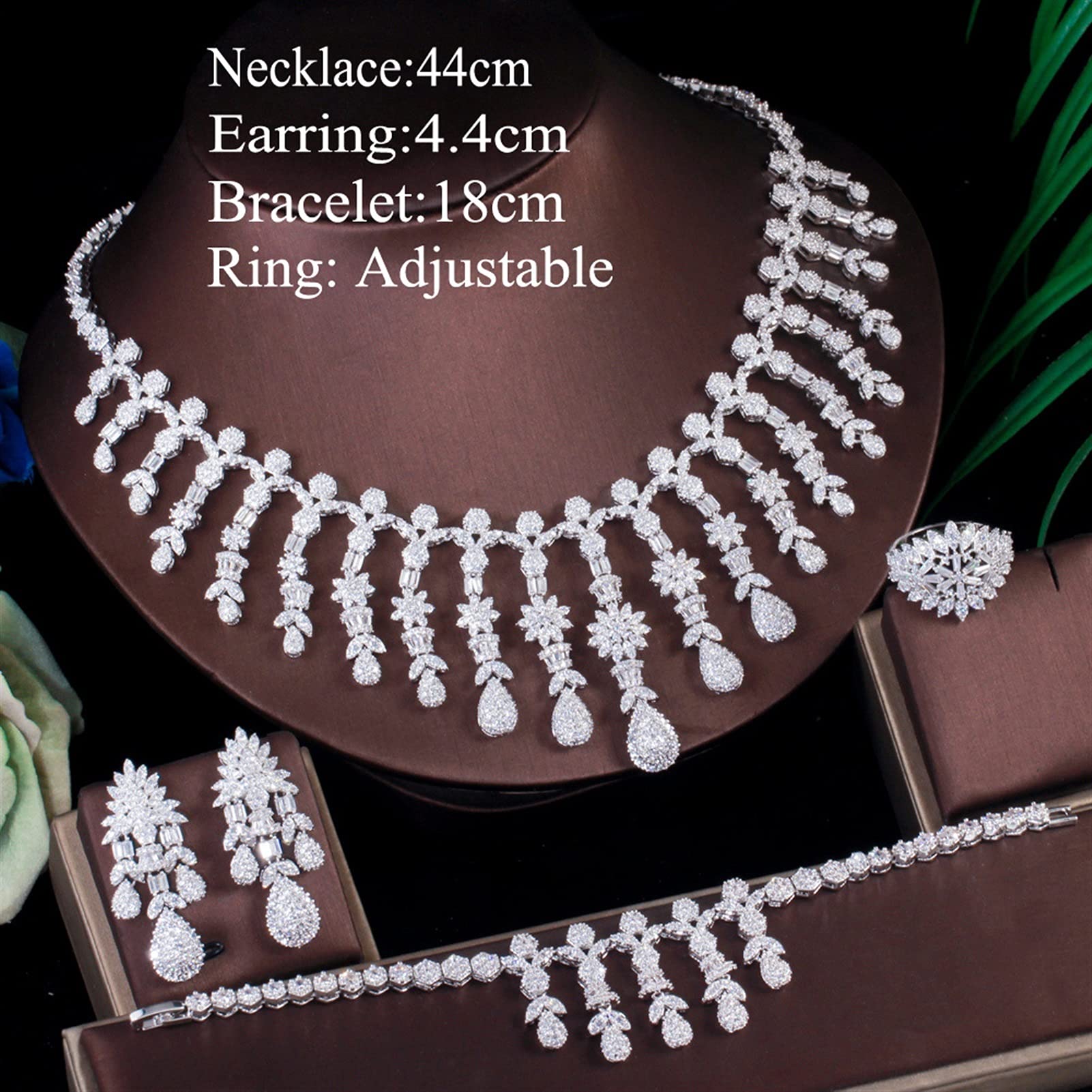 Joyería 4 Uds. Conjunto de joyería Grande de Boda para Mujer de Color Oro Blanco para Novias Ropa de Fiesta
