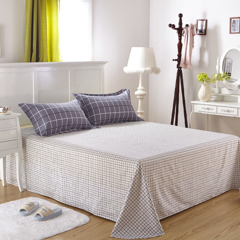 Drap lit double coton sergé anti-plis imprimé rayé 200x230