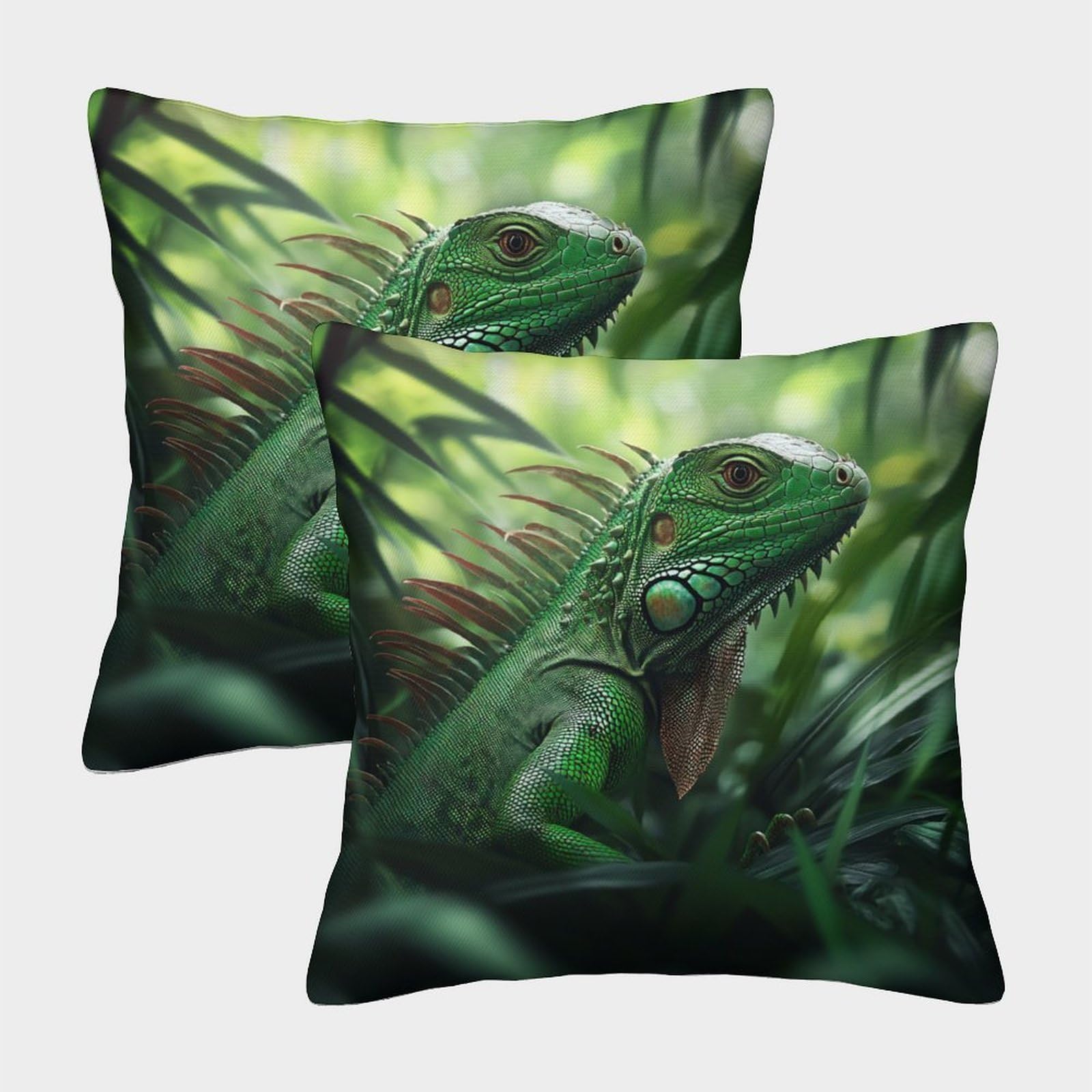 kaiyun 2 Pack 3D Green Iguana in The Forest Cushion 3D Soft Touch Pillowcase,sofa Chair Home Furnishings 40x40cm