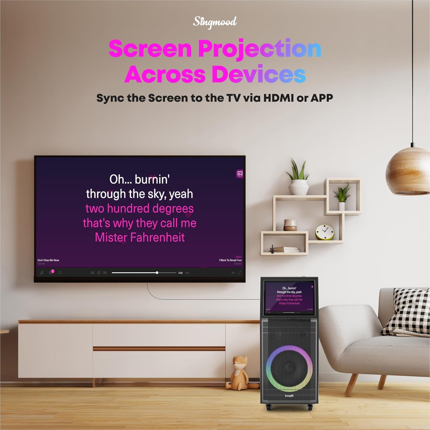 S100 screen projected onto a large television via HDMI