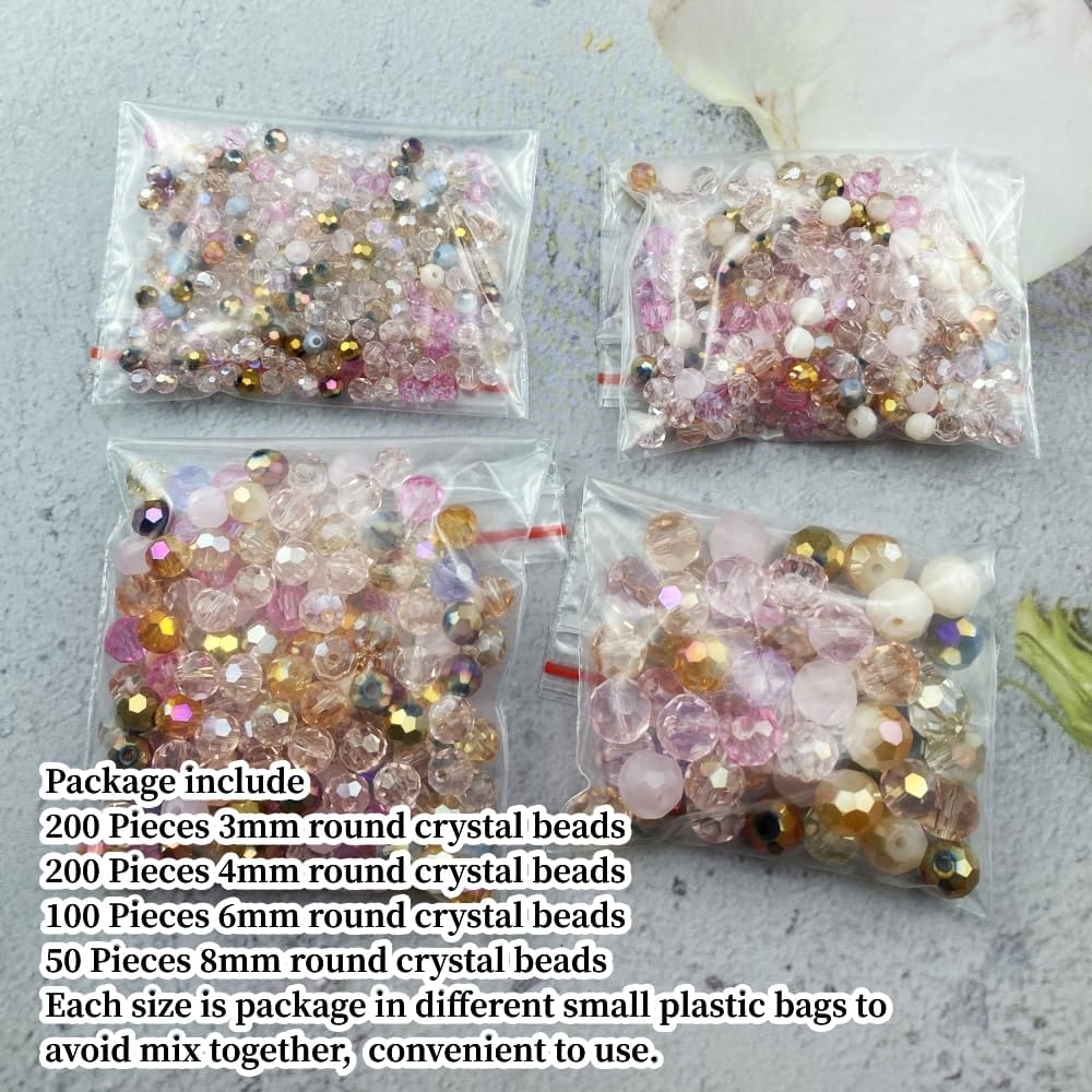 550pcs Round Crystal Glass Beads 3mm 4mm 6mm 8mm Round Faceted Spacer Beads for Jewelry Making Bracelet Earring Necklace Wind Chimes Suncatchers DIY Craft Making Supplies(Pink Series) - Image 2