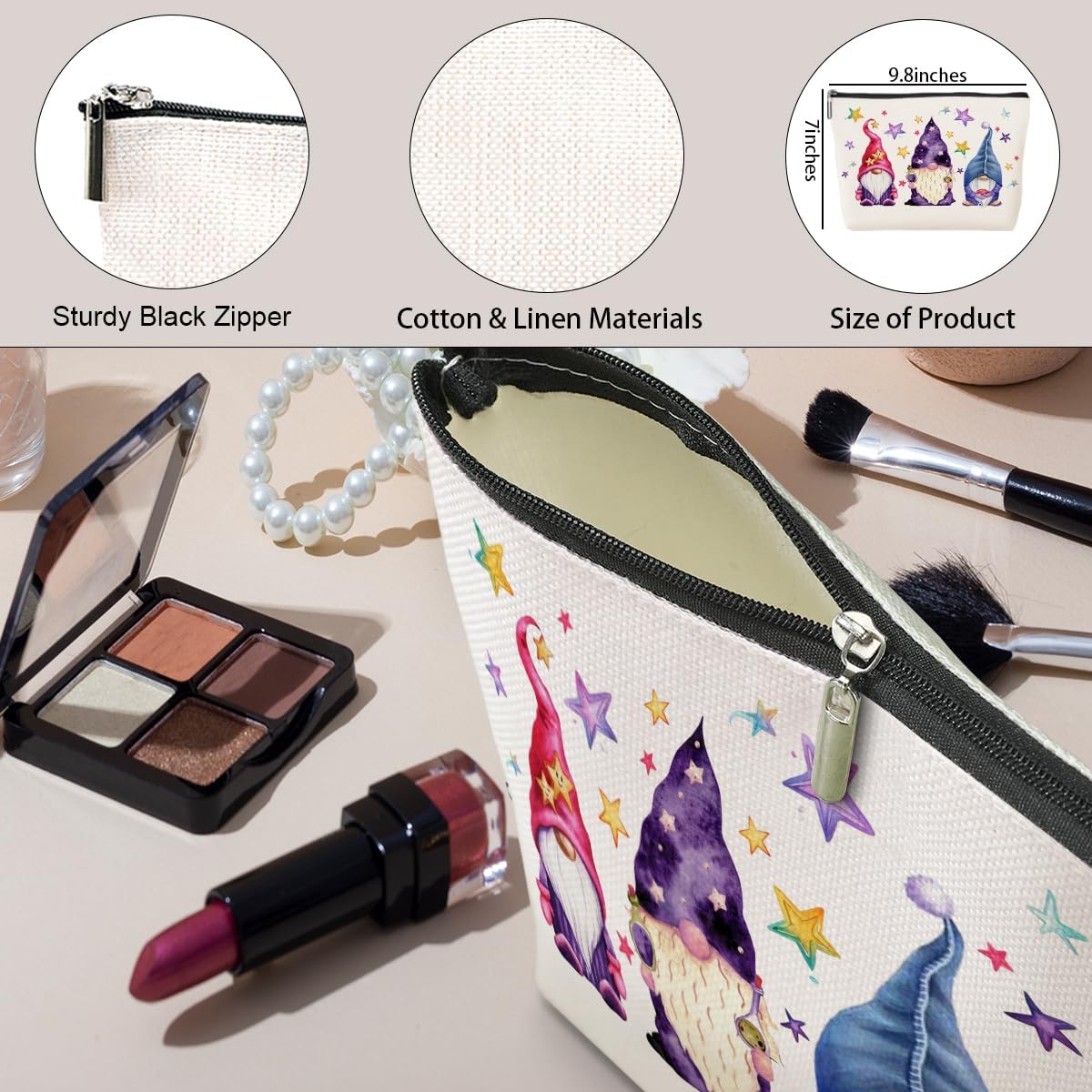 Watercolor Magic Gnome Star Makeup Bag Cosmetic Bags Gnomes Gifts for Women Gnome Lovers Daughter Girl BFF Friend Sister Bestie Nurse Wife Mom Friendship Birthday Christmas Toiletry Bag - Image 5