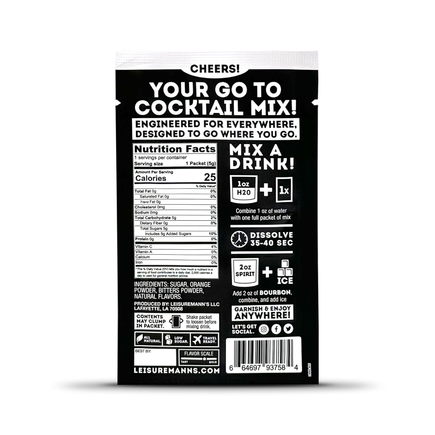 Leisuremann's Old Fashioned Single Serve Cocktail Mixer - Cocktail or Mocktail Powders Designed to Make Happy Hour Easier - All Natural - Low Sugar - Travel Ready (10 Pack)