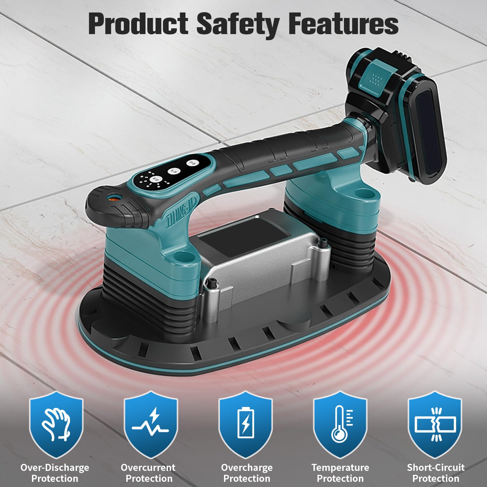Vibratore per piastrelle a batteria, compatibile con batteria Makita 21 V, dispositivo di vibrazione per piastrelle con ventosa da 400 kg e 6 marce, regolabile 28000 giri/min, vibratore automatico per