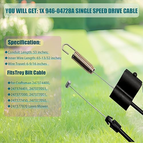 Miniatura 5 de 946-04728A 746-04728A - Cable de transmisión de una sola velocidad para cortacésped MTD Craftsman M210 Toro 10603 Troy-Bilt TB200 TB210 TB430 Rotary