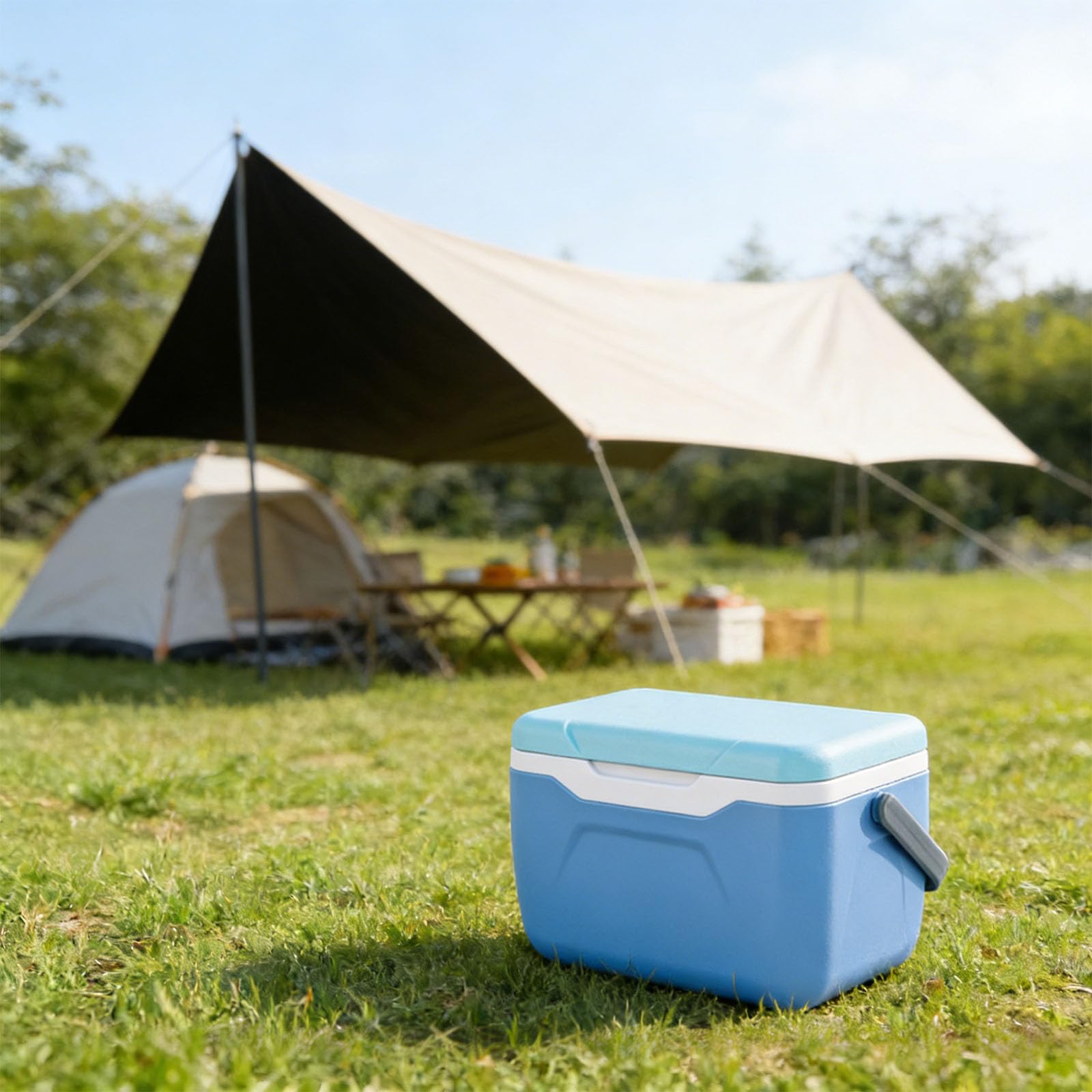 Tragbare isolierte Eistruhe zur Aufbewahrung von Lebensmitteln für Camping Picknicks Freien mit ergonomischem und auslaufsicherer Kühlschrankbox aus PP Konstruktion