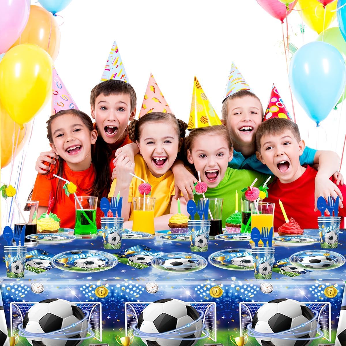 Set di stoviglie per feste di calcio, compleanno, decorazioni per feste di calcio, calcio e feste di compleanno