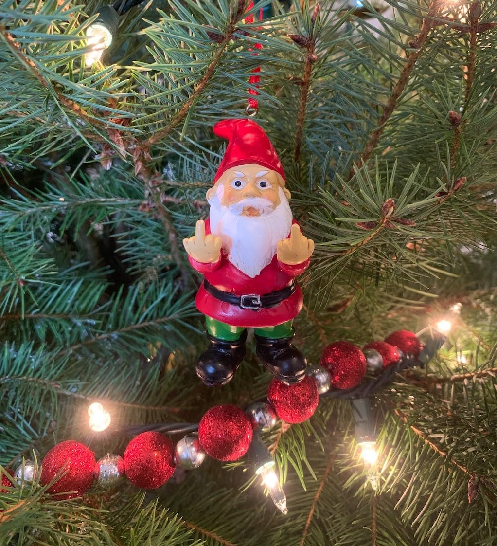 Gnometastic Snow Globe & Christmas Ornament - Funny Middle Finger Gnome Decorations, Gag & White Elephant Gifts for Adults