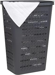 Mind Reader Slim Tapered Laundry Hamper with Lid, Clothes Basket with Swiss Cross Cut-Outs, Lightweight & Ventilated, Plastic, 16.75"L x 12.75"W x 23"H, Gray