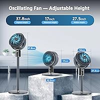 Vista 3 de Ventilador de pie oscilante CirculAir de 100ft para dormitorio, ventilador de pedestal de pie silencioso con altura ajustable de 17"-37.8", motor