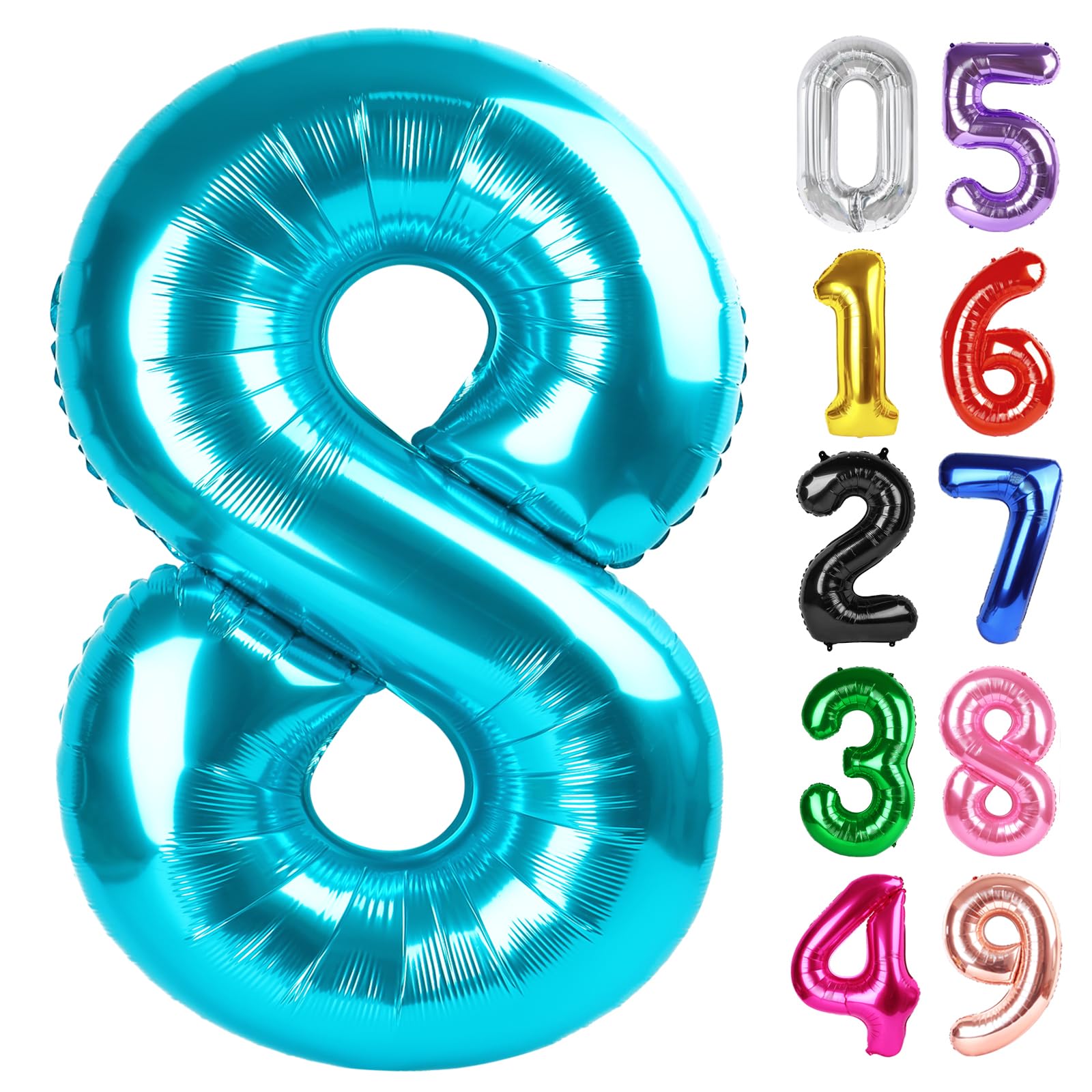 Light Blue Number 8 Balloon 40 Inch, 8th Birthday Decorations Men Women