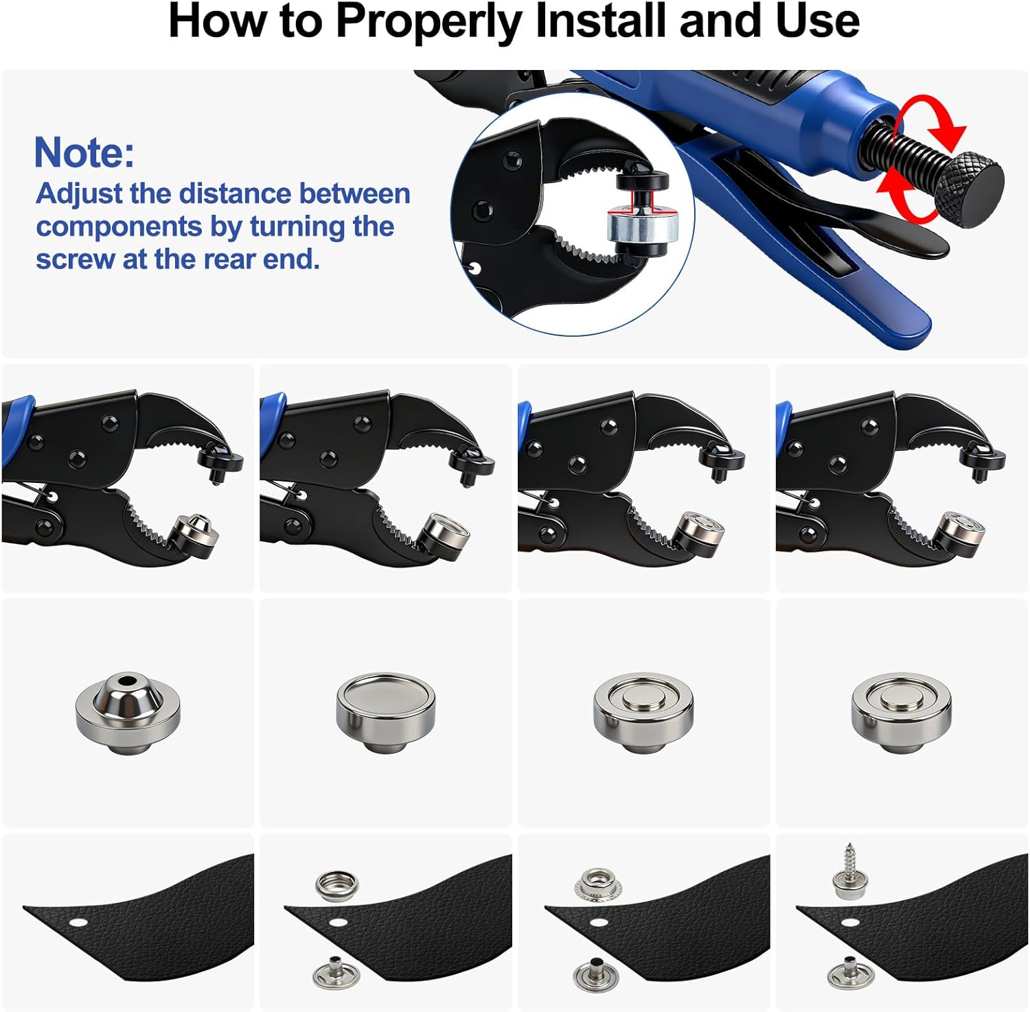 Heavy Duty Snap Fastener Tool Kit with 5 Dies and 15mm Metal Snaps, 266 PCS 4 Color Stainless Steel Snap Tool Set, All-in-One Fastener Repair for Boat Covers, Awnings, Denim, Leather, Canvas