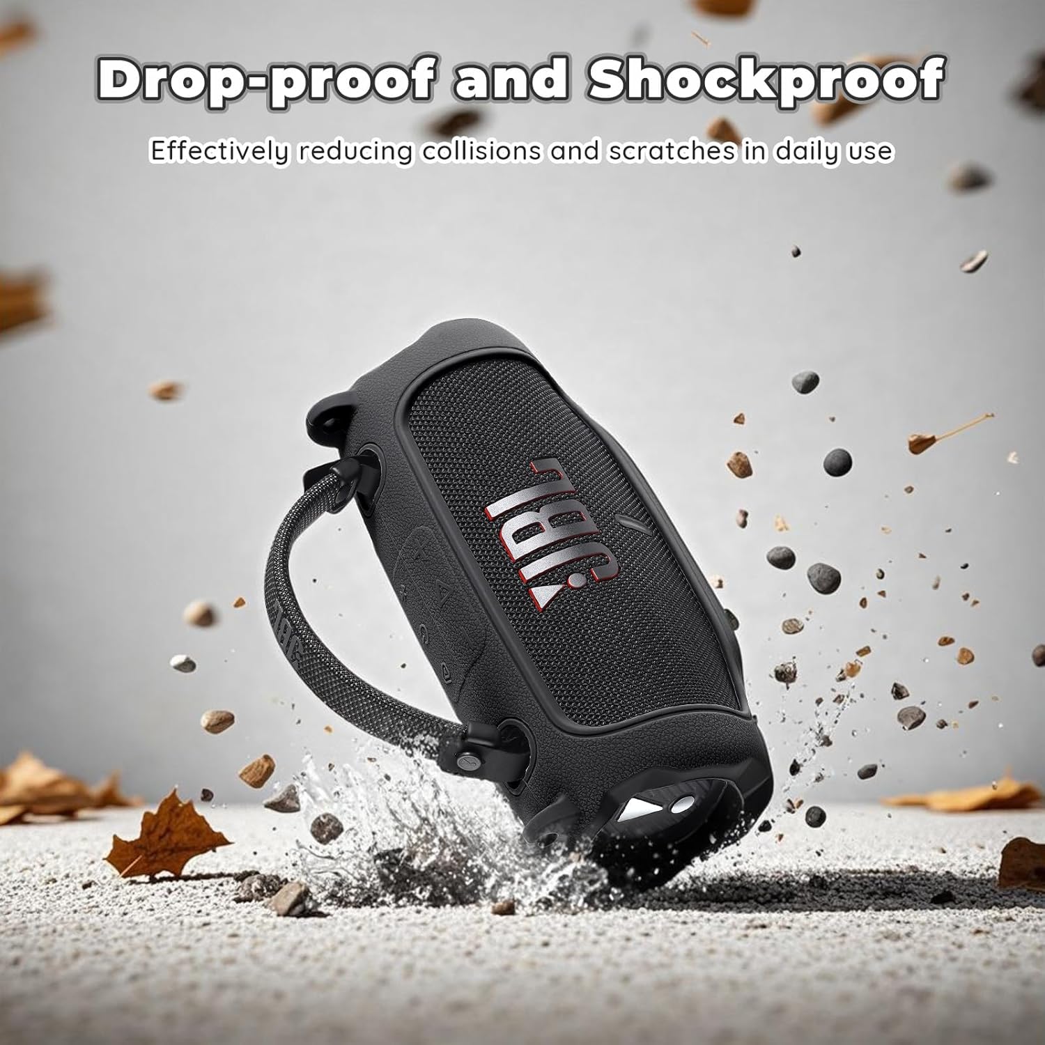 Silicone Protective Cover with Shoulder Strap Compatible with JBL Charge 6 Portable Speaker (Black) - Image 2