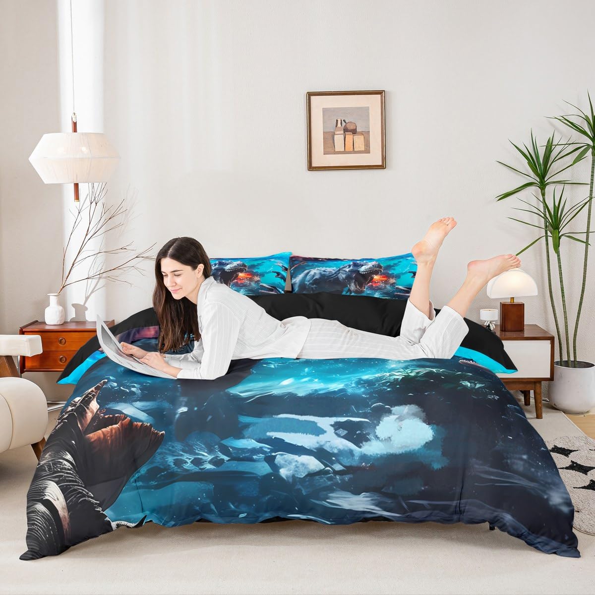 Loussiesd Jungle Dino Comforter Cover Single Size Dinosaur Bedding Set for Kids 3D Dino Duvet Cover Women Men Teens Ultra Soft Decor Wild Animal Zipper Closure All Season Breathable Lightweight - Image 4