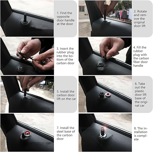 Miniatura 4 de Yumfugu 4 pomos de bloqueo de puerta modificados para automóvil, de fibra de carbono, de metal, para cerraduras de puerta, repuestos, universales,