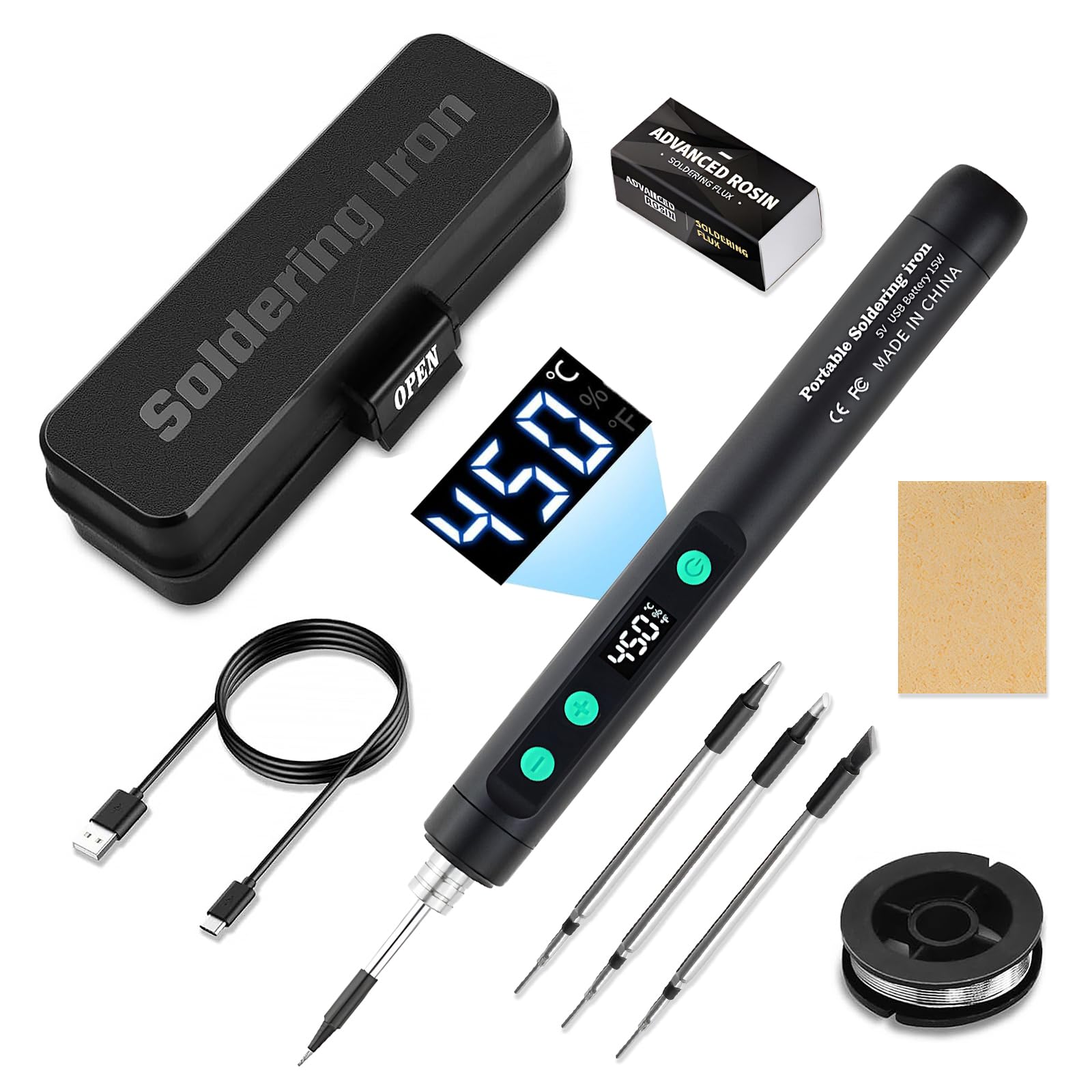 Cordless Soldering Iron Kit with LCD Display,Portable Rechargeable USB Soldering Iron Tool,Adjustable Temperature 180℃-450℃,for Electronics Repair,DIY Projects,Jewelry