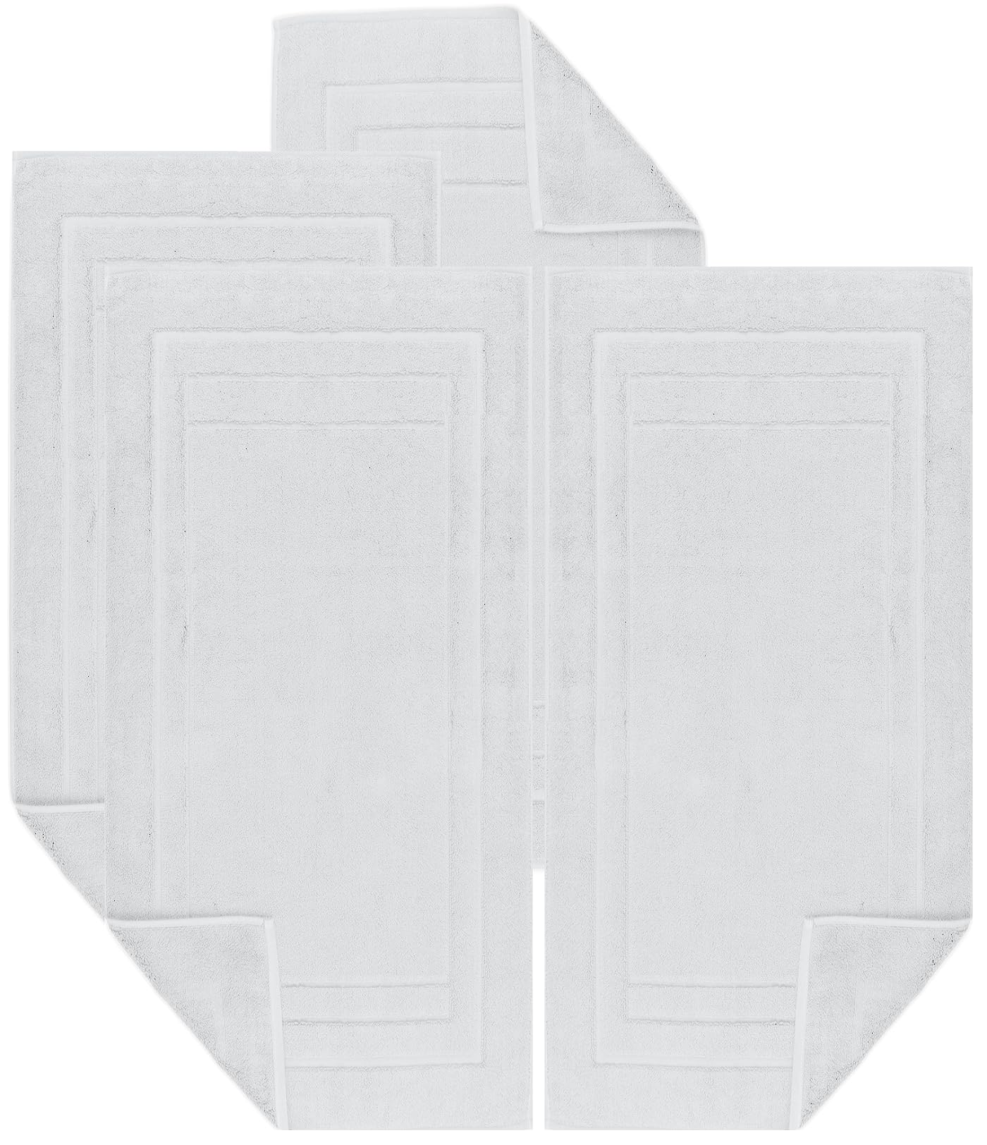 Luxury Egyptian Cotton Terry Toweling Bath Mats Set of 2, 4, 6 & 12 Bathroom Rugs 50 x 70 cm Super Soft High Absorbent Shower Floor Towels Quick Dry Hotel Bathroom Mat (4, White)