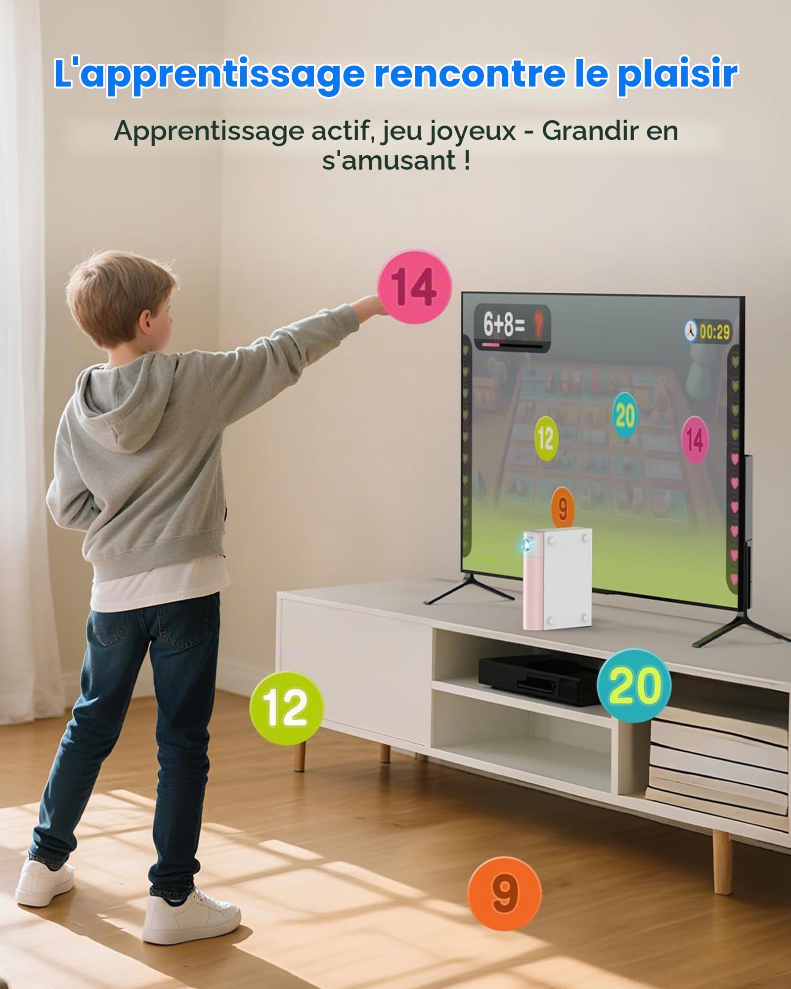 Console de Jeu AR à Mouvement Enfant:Jeu Vidéo Plug & Play - Cadeau 3+ Rose | pour des Jeux Actifs en Intérieur des Moments de Plaisir en Famille et des Fêtes; Cadeau pour Garçons et Filles