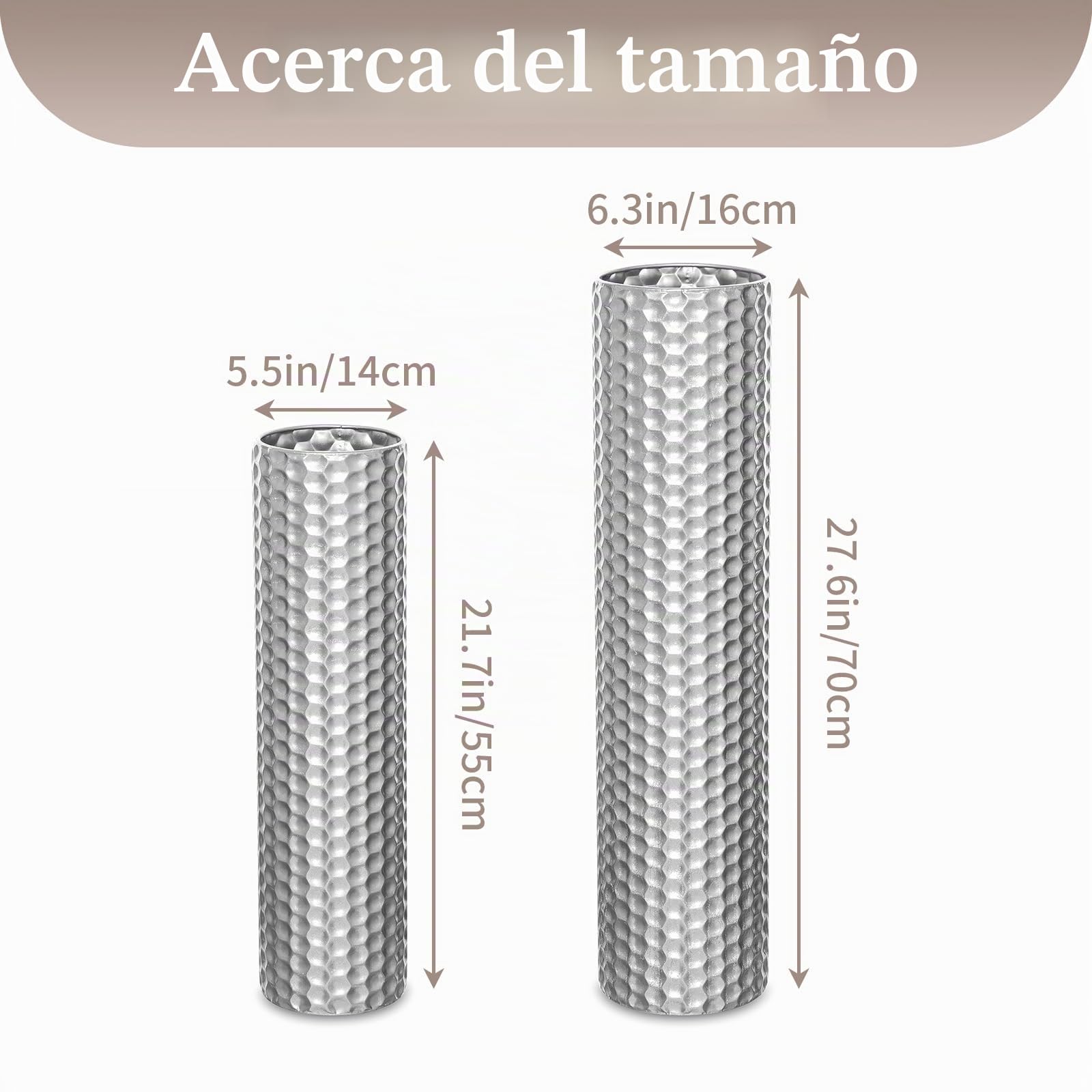 Sziqiqi Jarron de Suelo Alto Plateado: 70/55 cm Jarron Alto Suelo para Suelo Set of 2 para Hierba de Pampas Artificial - Jarrones Grandes para Suelo para Decoración de Salón Interior Pasillo Chimenea