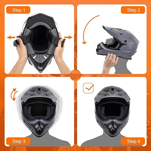 Miniatura 7 de Casco de motocross para adultos con gafas, guantes y máscara ajustable, visera solar, casco para adultos, todoterreno, motocross, descenso,