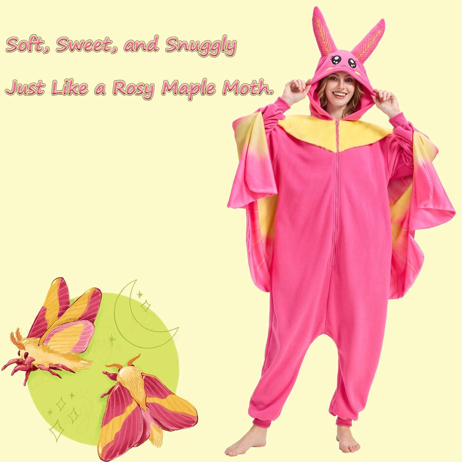 Rosy Maple Moth Onesie for Adults Halloween Cosplay Costume One-Piece Pajamas for Women and Men