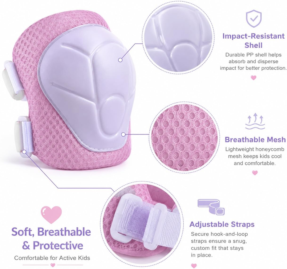 Kids Protective Gear Set, Knee and Elbow Pads with Wrist Guards for Kids 5-9 Years, Upgraded Durable Safety Gear Set for Cycling, Bike, Toddler to Youth, CPSIA Compliance (Crisp White)