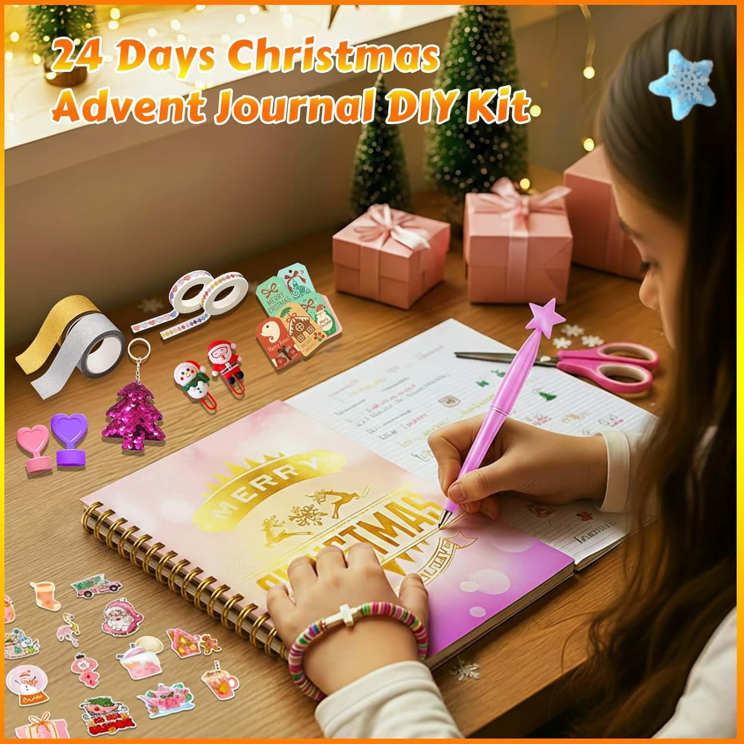 Advent Calendar 2025 for Girls - 24 Day Christmas DIY Journal Kit for Tween & Teen Girls, Stationery Set, Scrapbook & Diary Supplies Set, Journaling Art Crafts Kit, Creative Christmas Gifts for 8-14 Year Old Girl