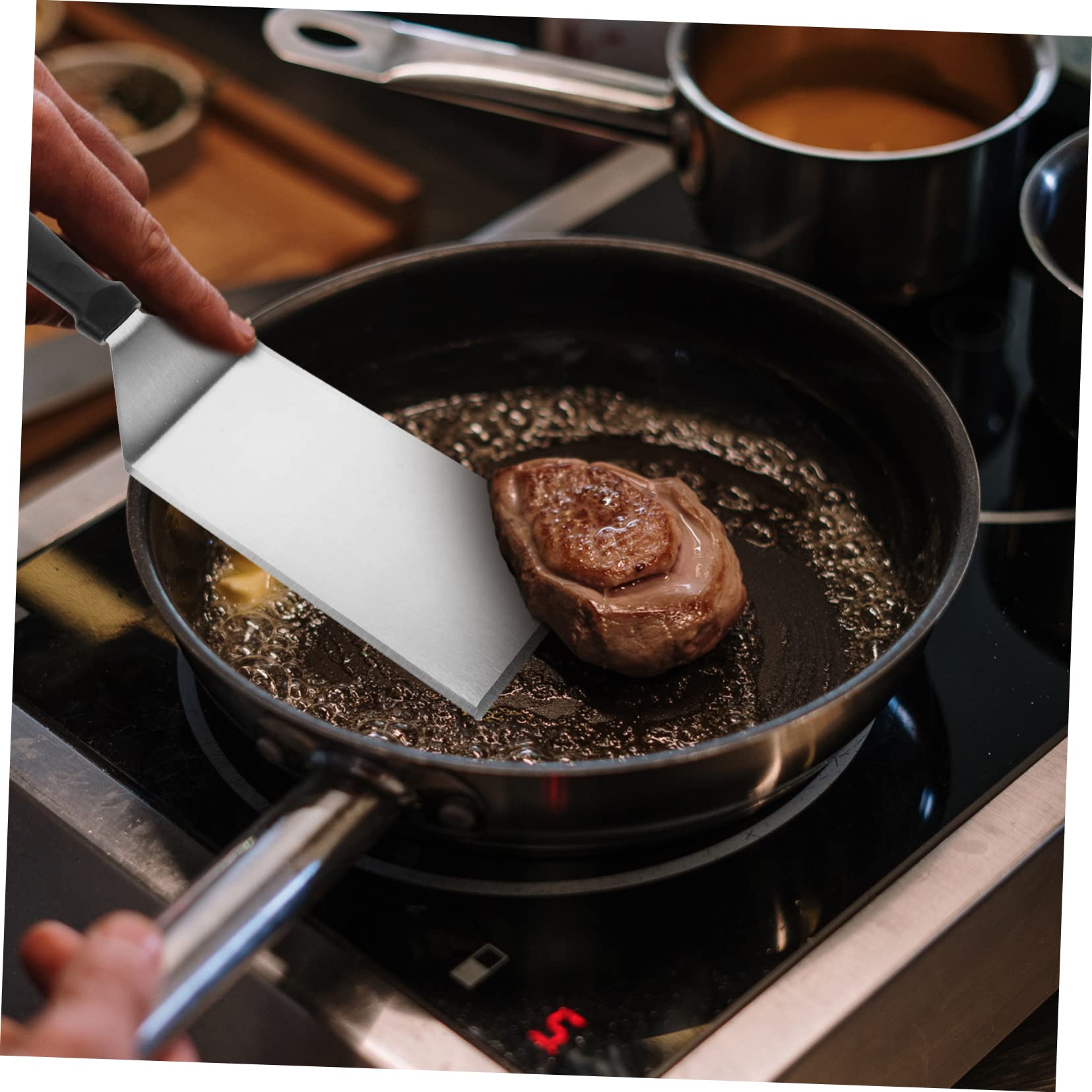 Ipetboom Espátula de Acero Inoxidable Mango Pp para Freír, Utensilio de Cocina Multiusos