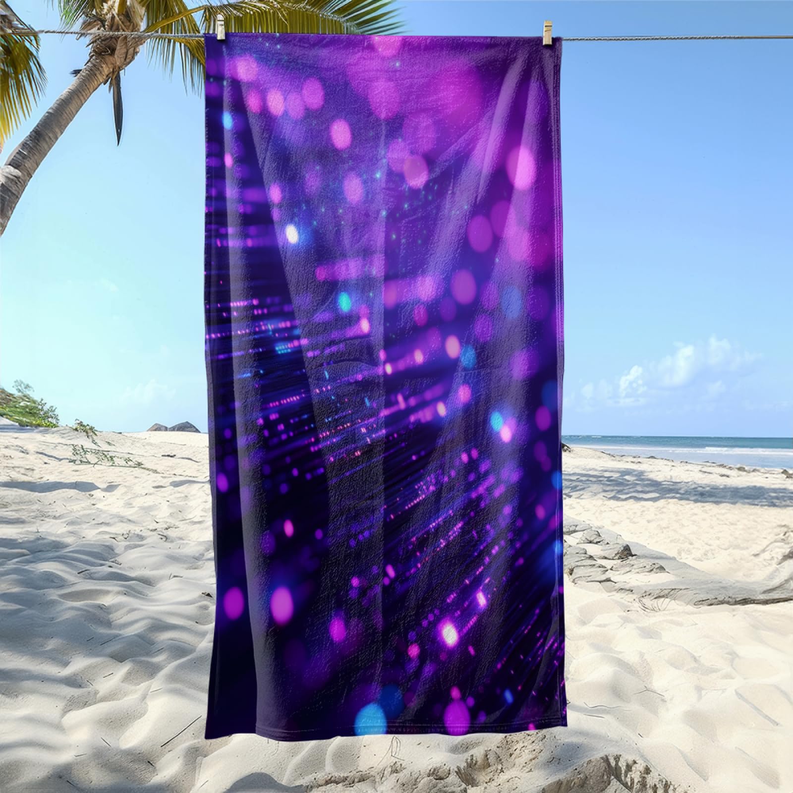 Toalla Playa Elegante Azul Púrpura Toalla Playa Grande Piscina Microfibra Toallas Baño Sin Arena Beach Towel Absorbente Secado Rápido Toallas de Baño Ducha para Viajes,Natación,Camping 200x220cm