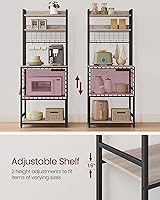 Vista 30 de VASAGLE Hutch - Estante para panaderos con toma de corriente, soporte para microondas de 14 ganchos, barra de café ajustable con panel de alambre